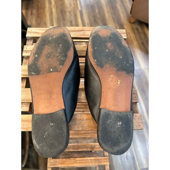 SAM EDELMAN LOUNETTE Size 6.5M Black Leather Mules Toe Gold Horsebit Flats Shoes - Picture 9 of 9